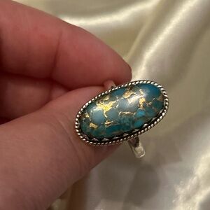 Sterling Silver Turquoise with metallic veining Ring size 10